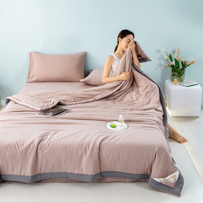 91家纺网 家纺一手货源 找家纺 森林人 2024新款A类水洗棉大豆纤维夏被四件套 卡其