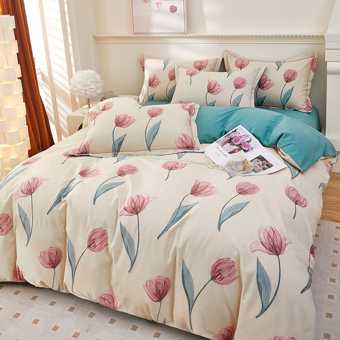 91家纺网 家纺一手货源 找家纺 雲归梦 2023新款全棉AB版加厚四件套 那片花海 米