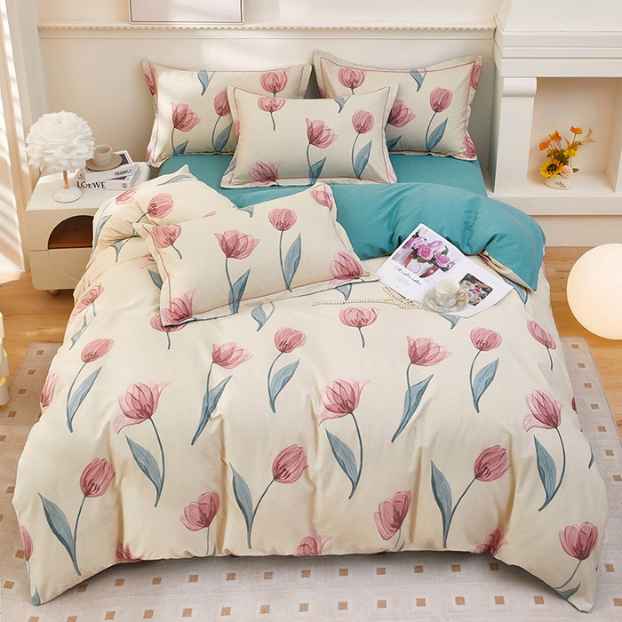 91家纺网 家纺一手货源 找家纺 雲归梦 2023新款全棉AB版加厚四件套 那片花海 米