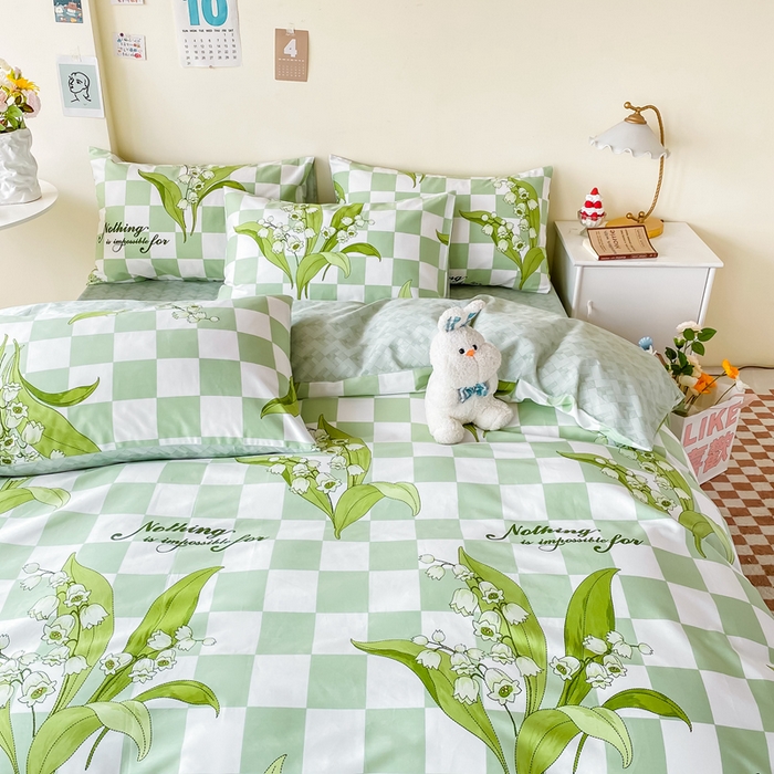 91家纺网 家纺一手货源 找家纺 西引力 2024新款全棉卡通印花单被套 铃兰花