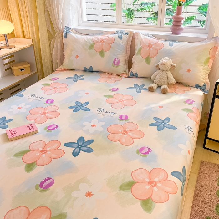 91家纺网 家纺一手货源 找家纺 铭成家纺 2024新款新疆棉喷气印花小清新系列单床单 梦华录