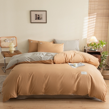 91家纺网 家纺一手货源 找家纺 ab家纺 2024新款40支全棉水洗棉双拼四件套 西柚米咖
