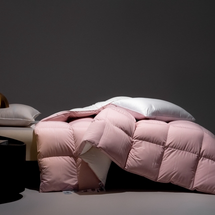 91家纺网 家纺一手货源 找家纺 御眠纺 2024新款高端天丝提花95白鹅绒冬被白鹅绒夏被白鹅绒春秋被 豆沙拼白色