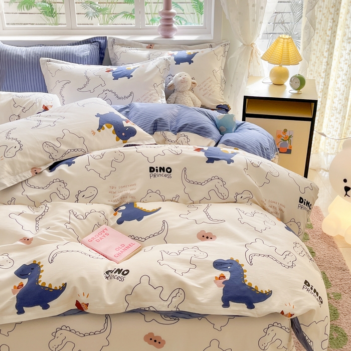 91家纺网 家纺一手货源 找家纺 铭成家纺 2024新款新疆棉喷气印花小清新系列单被套 面包龙