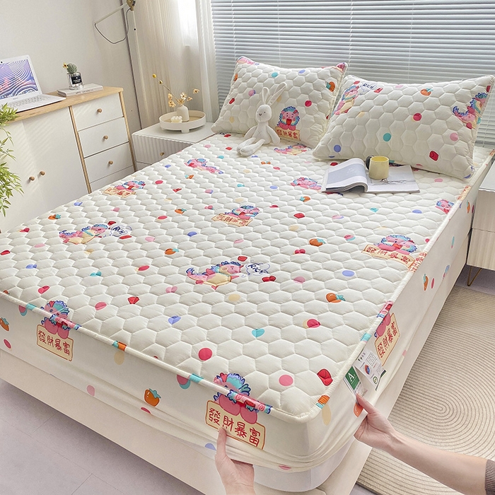 91家纺网 家纺一手货源 找家纺 九亭家纺 2024新款A类抗菌全棉夹棉防水床笠 防水-暴富龙