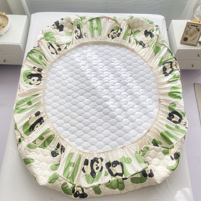 91家纺网 家纺一手货源 找家纺 九亭家纺 2024新款A类抗菌全棉夹棉防水床笠 防水款_字母熊猫