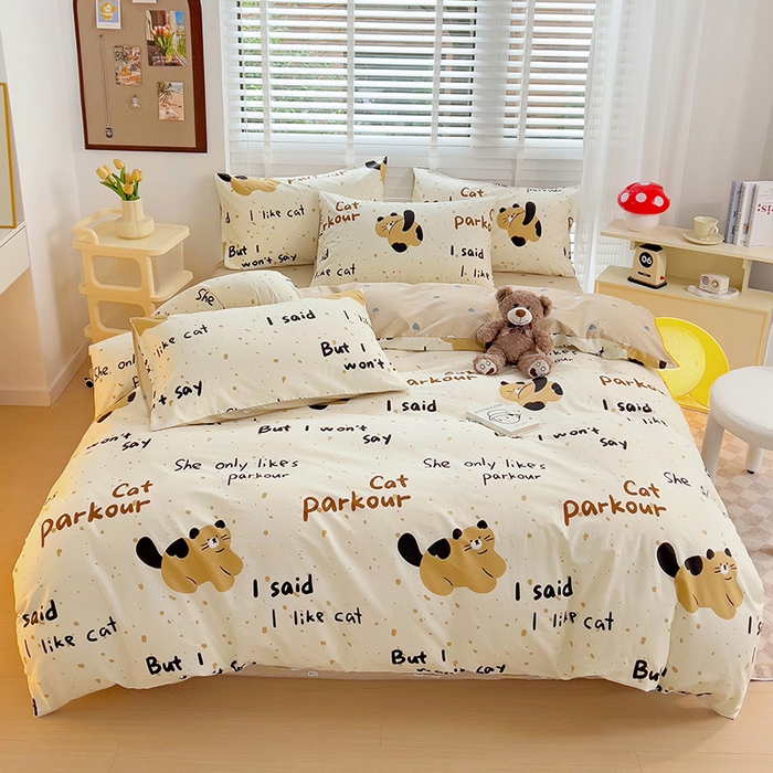 91家纺网 家纺一手货源 找家纺 西引力 2024新款全棉卡通印花单被套 大脸猫