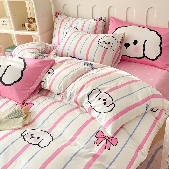 91家纺网 家纺一手货源 找家纺 （总）呗旺鹿  2024新款舒适亲肤全棉40支大平网定位枕萌趣印花卡通四件套