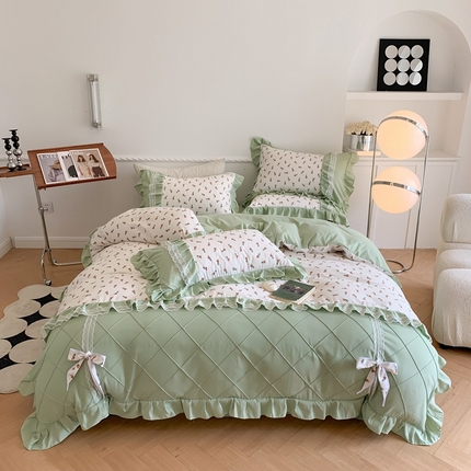 91家纺网 家纺一手货源 找家纺 吾欢心 2025新款蝴蝶结款韩版蕾丝花边四件套 繁花细语