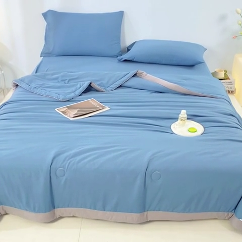 91家纺网 家纺一手货源 找家纺 森林人 2024新款A类水洗棉大豆纤维夏被四件套 宾利蓝