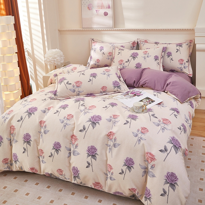 91家纺网 家纺一手货源 找家纺 雲归梦 2023新款全棉AB版加厚四件套 幸福玫瑰