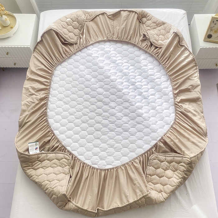 91家纺网 家纺一手货源 找家纺 九亭家纺 2024新款A类抗菌全棉夹棉防水床笠 防水-卡其