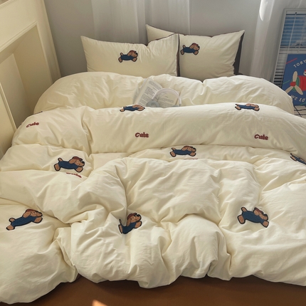 91家纺网 家纺一手货源 找家纺 红嘴企鹅 2025新款全棉卡通毛巾绣四件套 帕恰狗-纯棉