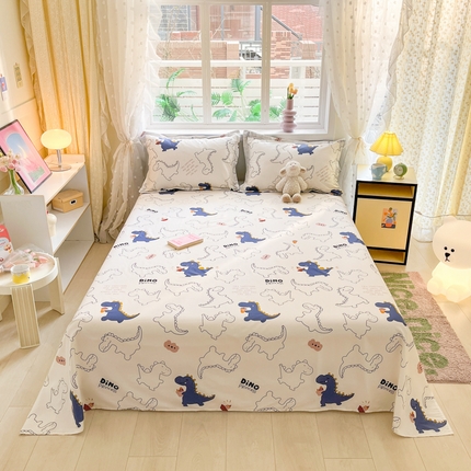 91家纺网 家纺一手货源 找家纺 铭成家纺 2024新款新疆棉喷气印花小清新系列单床单 面包龙