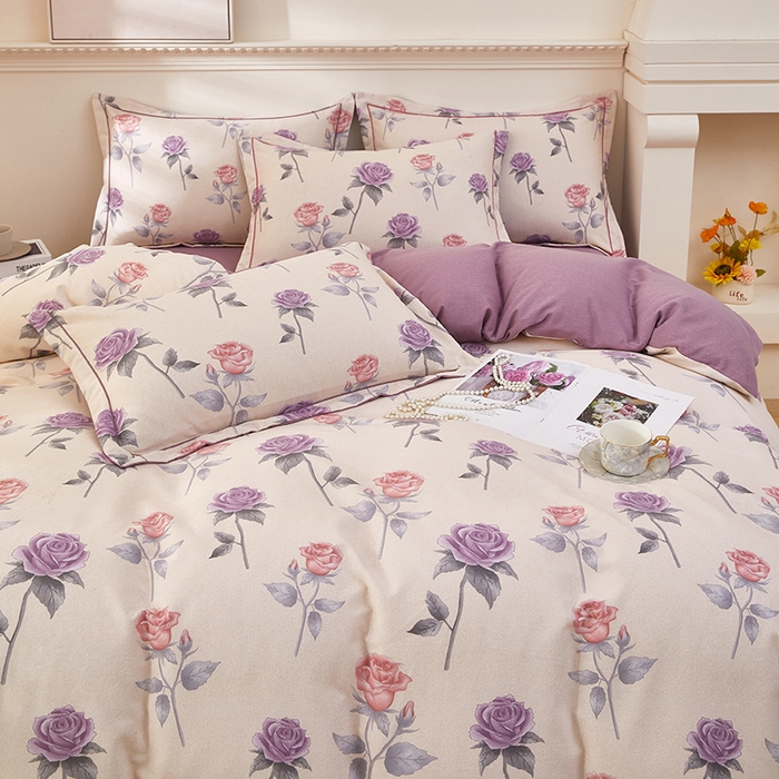 91家纺网 家纺一手货源 找家纺 雲归梦 2023新款全棉AB版加厚四件套 幸福玫瑰