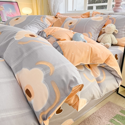 铭成家纺 2024新款新疆棉喷气印花小清新系列单被套 梦甜-灰