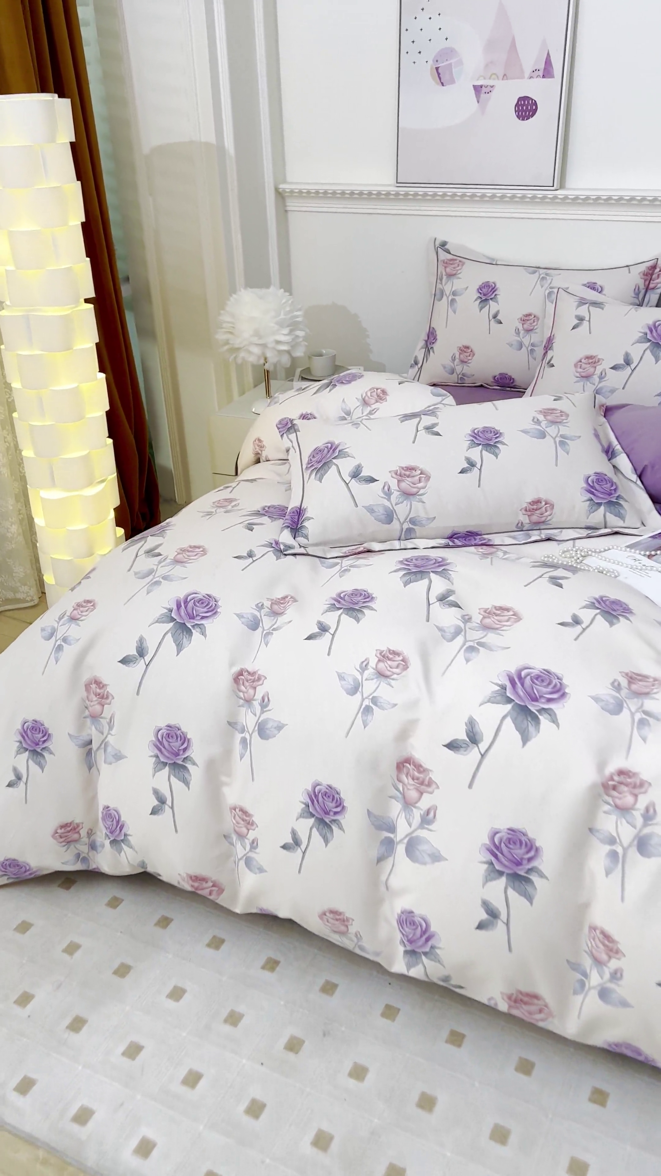 91家纺网 家纺一手货源 找家纺 雲归梦 2023新款全棉AB版加厚四件套 幸福玫瑰