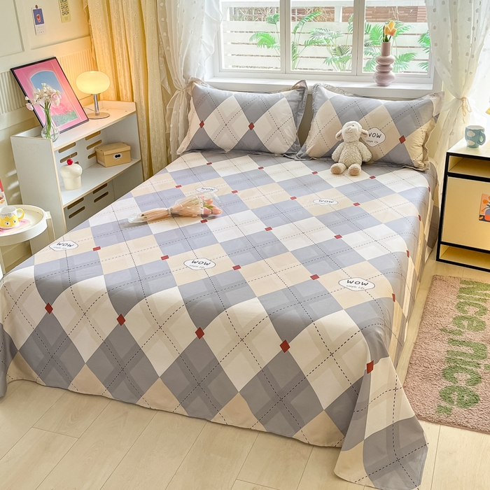 91家纺网 家纺一手货源 找家纺 铭成家纺 2024新款新疆棉喷气印花小清新系列单床单 意林-灰