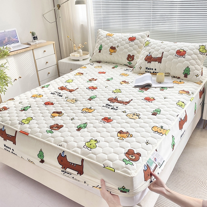 91家纺网 家纺一手货源 找家纺 九亭家纺 2024新款A类抗菌全棉夹棉防水床笠 防水-欢乐家族