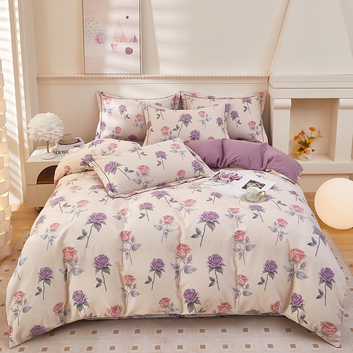 91家纺网 家纺一手货源 找家纺 雲归梦 2023新款全棉AB版加厚四件套 幸福玫瑰