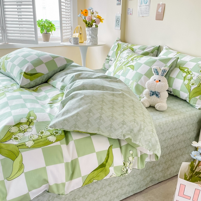 91家纺网 家纺一手货源 找家纺 西引力 2024新款全棉卡通印花单被套 铃兰花