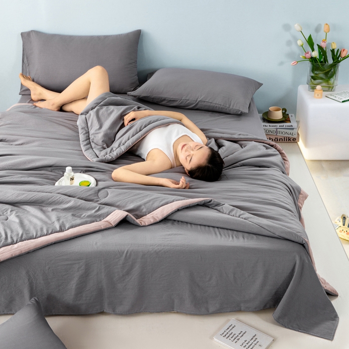 91家纺网 家纺一手货源 找家纺 森林人 2024新款A类水洗棉大豆纤维夏被四件套 绅士灰