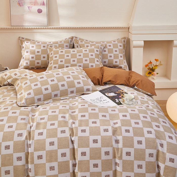 91家纺网 家纺一手货源 找家纺 雲归梦 2023新款全棉AB版加厚四件套 伽罗 咖