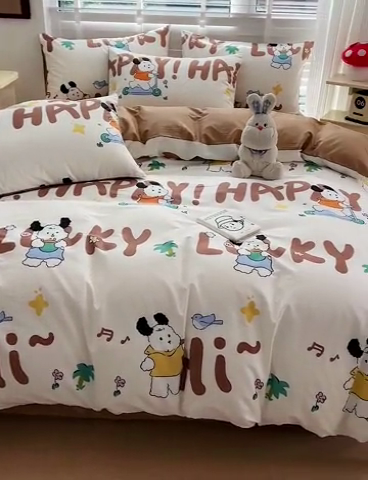 91家纺网 家纺一手货源 找家纺 西引力 2024新款全棉卡通印花单被套 滑板狗