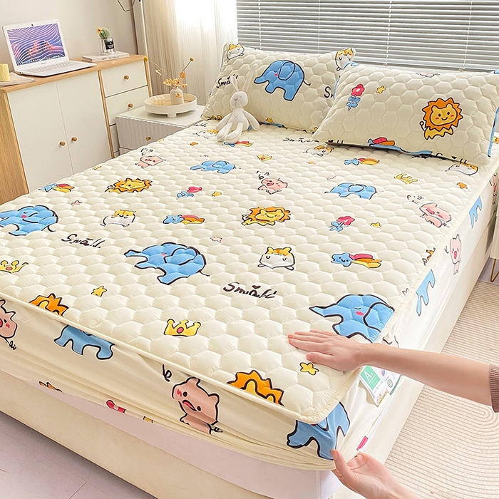 91家纺网 家纺一手货源 找家纺 九亭家纺 2024新款A类抗菌全棉夹棉防水床笠 防水-动物园