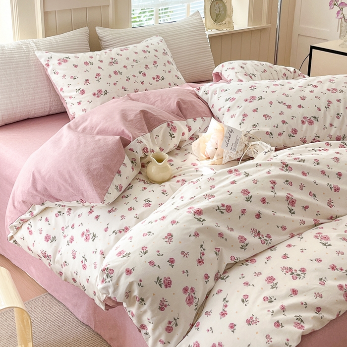 91家纺网 家纺一手货源 找家纺 优彩 2025新款花花系列13372全棉四件套 小玫瑰