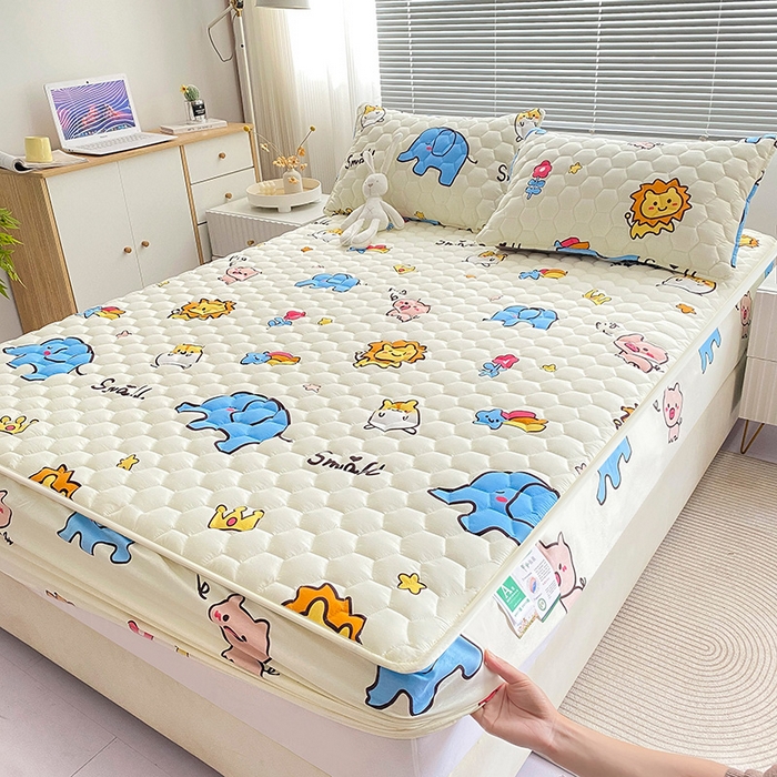 91家纺网 家纺一手货源 找家纺 九亭家纺 2024新款A类抗菌全棉夹棉防水床笠 防水-动物园