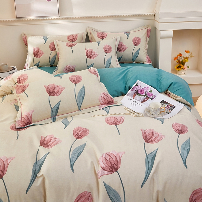 91家纺网 家纺一手货源 找家纺 雲归梦 2023新款全棉AB版加厚四件套 那片花海 米