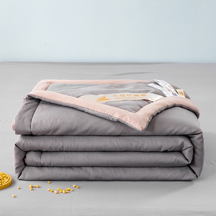 91家纺网 家纺一手货源 找家纺 森林人 2024新款A类水洗棉大豆纤维夏被四件套 绅士灰
