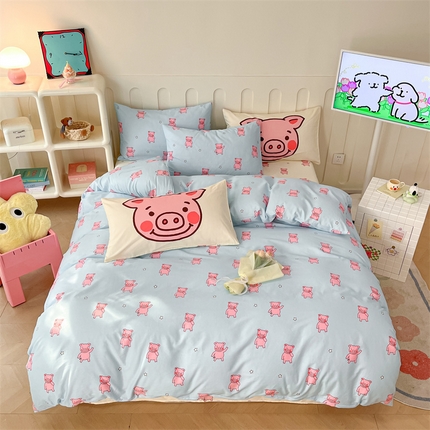 91家纺网 家纺一手货源 找家纺 （总）呗旺鹿  2024新款舒适亲肤全棉40支大平网定位枕萌趣印花卡通四件套