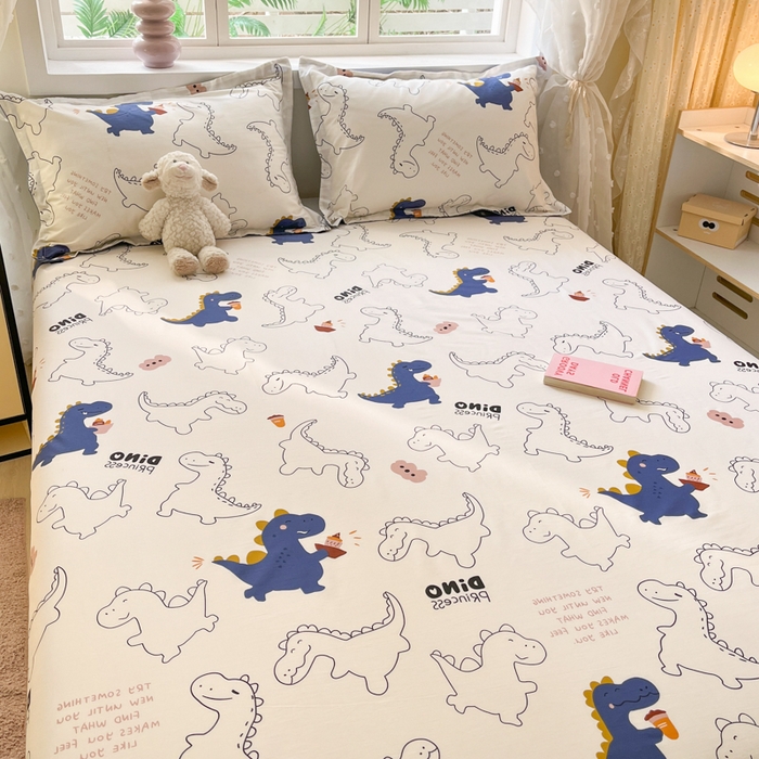 91家纺网 家纺一手货源 找家纺 铭成家纺 2024新款新疆棉喷气印花小清新系列单床单 面包龙