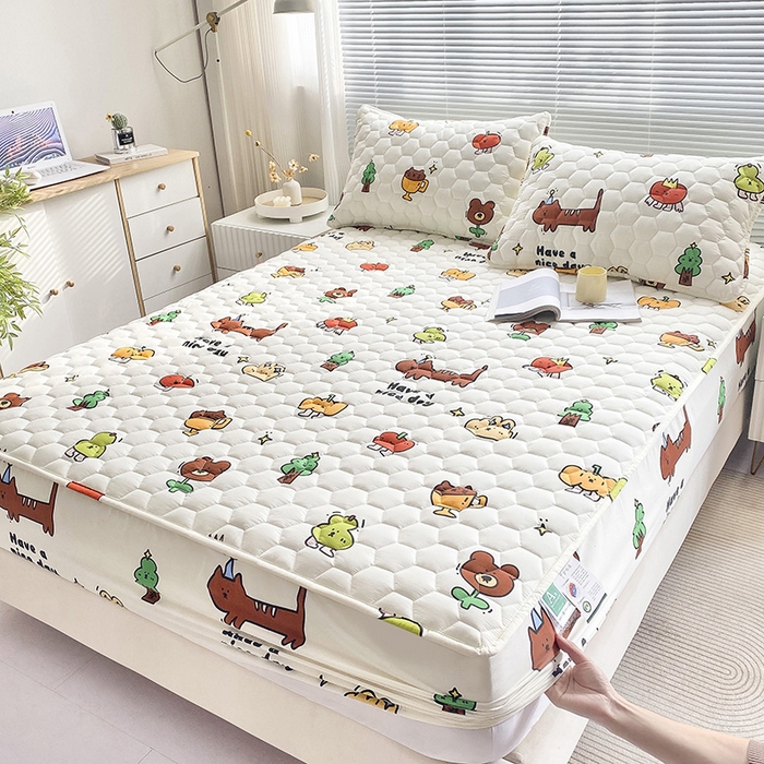 91家纺网 家纺一手货源 找家纺 九亭家纺 2024新款A类抗菌全棉夹棉防水床笠 防水-欢乐家族