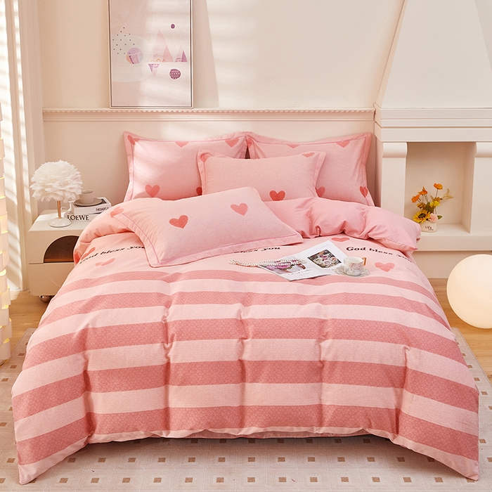 91家纺网 家纺一手货源 找家纺 雲归梦 2023新款全棉AB版加厚四件套 恋心 粉