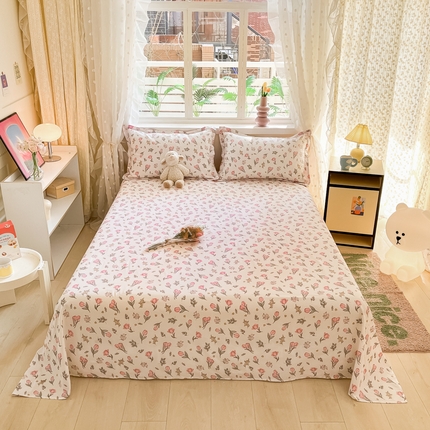 91家纺网 家纺一手货源 找家纺 铭成家纺 2024新款新疆棉喷气印花小清新系列单床单 望凝香