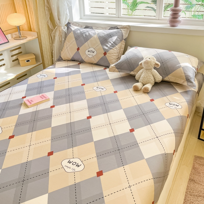 91家纺网 家纺一手货源 找家纺 铭成家纺 2024新款新疆棉喷气印花小清新系列单床笠 意林-灰