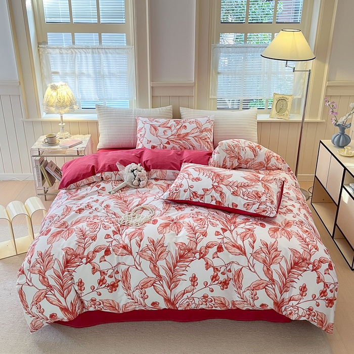 91家纺网 家纺一手货源 找家纺 优彩 2025新款花花系列13372全棉四件套 莉莉安