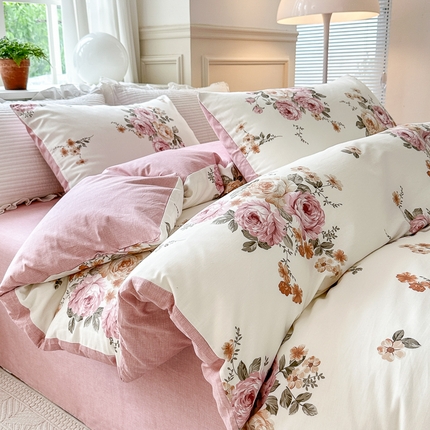 91家纺网 家纺一手货源 找家纺 优彩2025新款花花系列13372全棉四件套 遇见春天