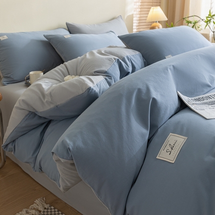 ab家纺 2024新款40支全棉双拼四件套 浅蓝灰