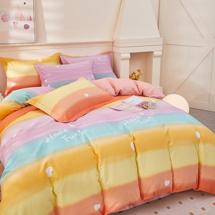 91家纺网 家纺一手货源 找家纺 雲归梦 2023新款全棉AB版加厚四件套 霓彩 桔