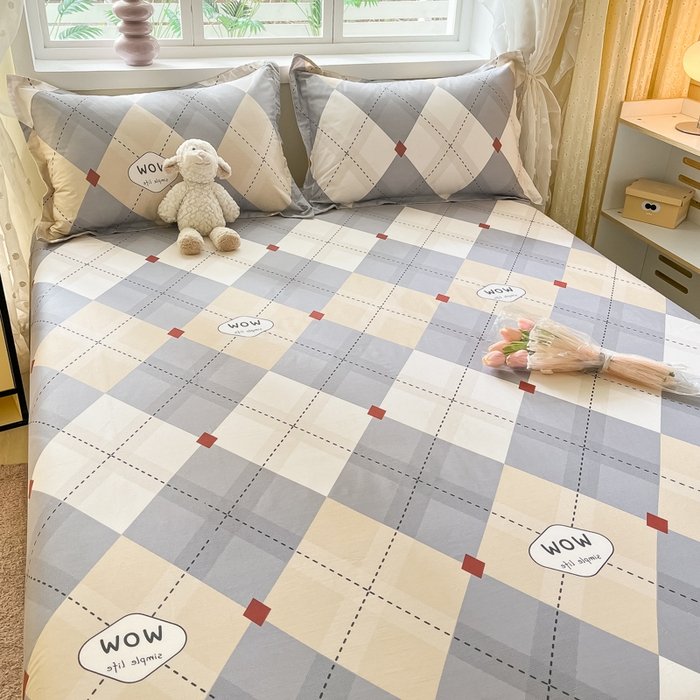 91家纺网 家纺一手货源 找家纺 铭成家纺 2024新款新疆棉喷气印花小清新系列单床单 意林-灰