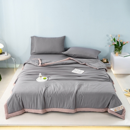 91家纺网 家纺一手货源 找家纺 森林人 2024新款A类水洗棉大豆纤维夏被四件套 绅士灰