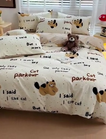 91家纺网 家纺一手货源 找家纺 西引力 2024新款全棉卡通印花单被套 大脸猫