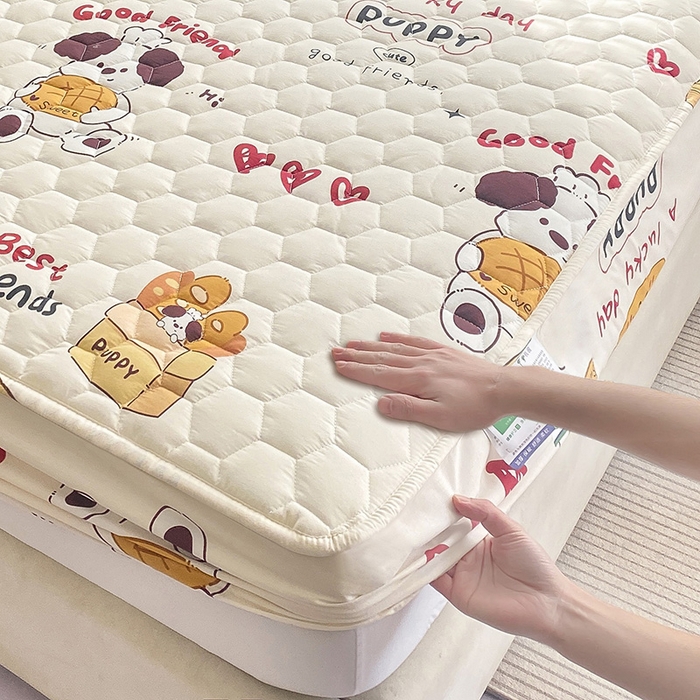 91家纺网 家纺一手货源 找家纺 九亭家纺 2024新款A类抗菌全棉夹棉防水床笠 防水-方糖起司