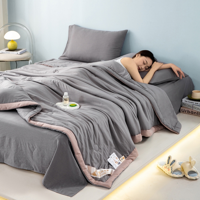 91家纺网 家纺一手货源 找家纺 森林人 2024新款A类水洗棉大豆纤维夏被四件套 绅士灰