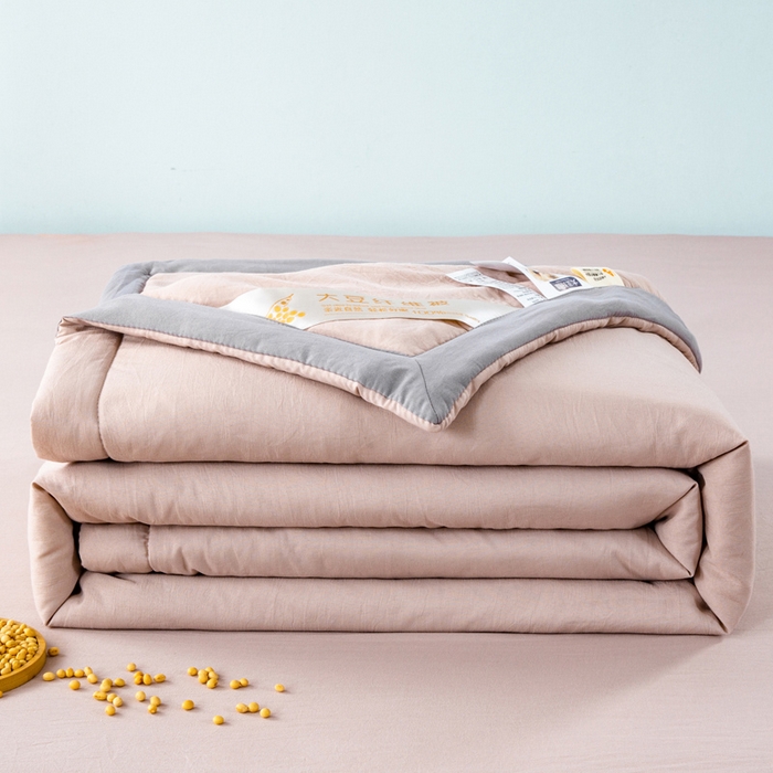 91家纺网 家纺一手货源 找家纺 森林人 2024新款A类水洗棉大豆纤维夏被四件套 卡其