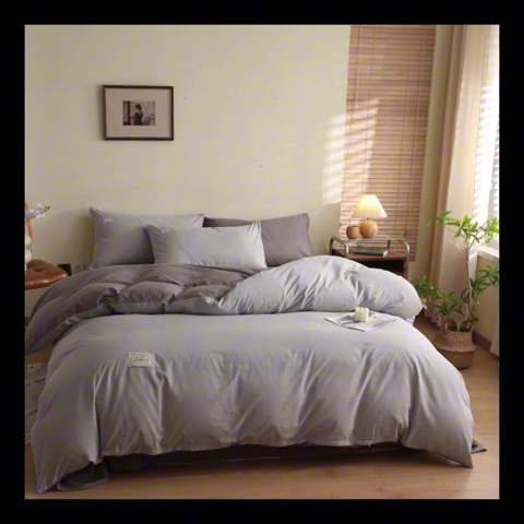 91家纺网 家纺一手货源 找家纺 ab家纺 2024新款40支全棉水洗棉双拼四件套 浅灰深灰